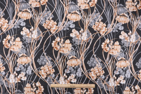 Stof France Mucha Printed Cotton Drapery Fabric in Anthracite