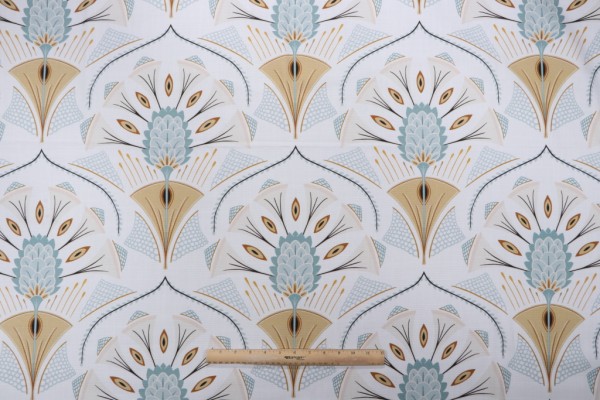 Trevia Plumeau Printed Cotton Drapery Fabric in Bleu