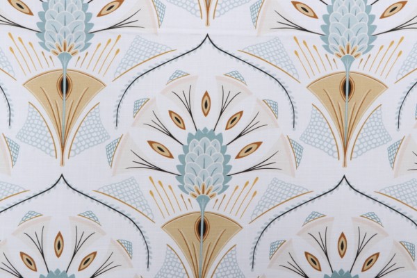 Trevia Plumeau Printed Cotton Drapery Fabric in Bleu