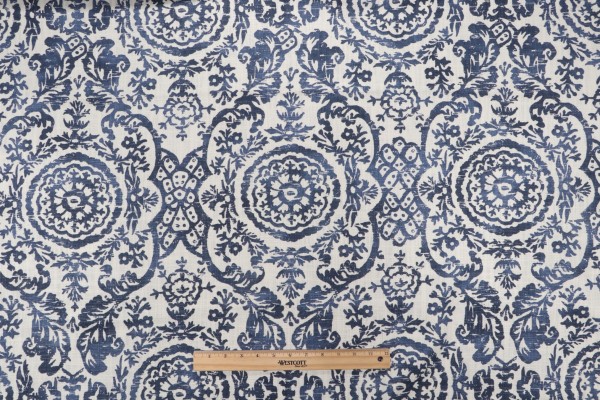 Thibaut Sansome F94151 Printed Linen Blend Drapery Fabric in Navy