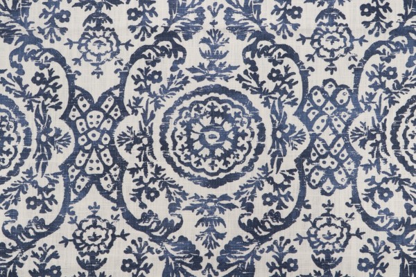 Thibaut Sansome F94151 Printed Linen Blend Drapery Fabric in Navy