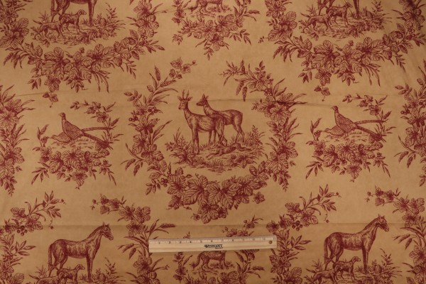 Thibaut Torrington F99756 Printed Cotton Drapery Fabric in Rust on Camel