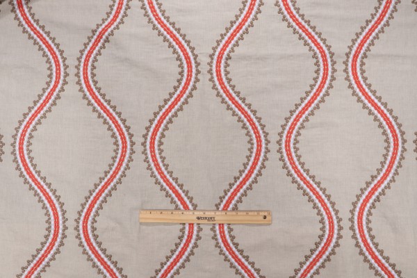 Thibaut Juniper Ogee W764106 Embroidered Drapery Fabric in Coral and Stone