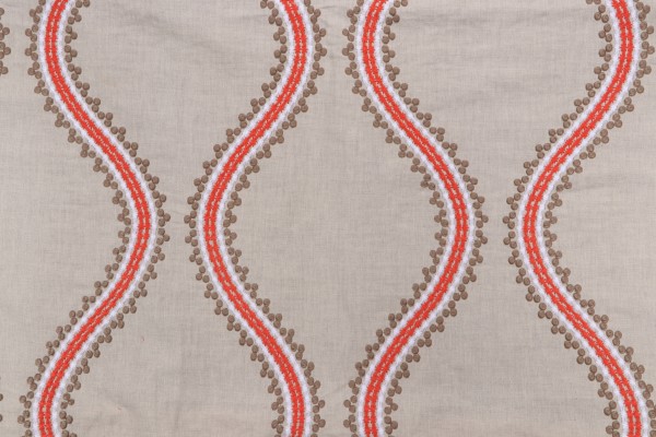 Thibaut Juniper Ogee W764106 Embroidered Drapery Fabric in Coral and Stone