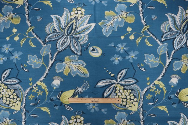 Thibaut Donegal F913002 Printed Linen Blend Drapery Fabric in Peacock Blue