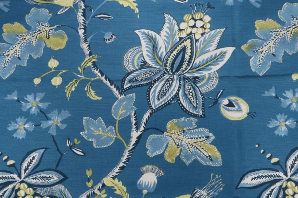 Thibaut Donegal F913002 Printed Linen Blend Drapery Fabric in Peacock Blue