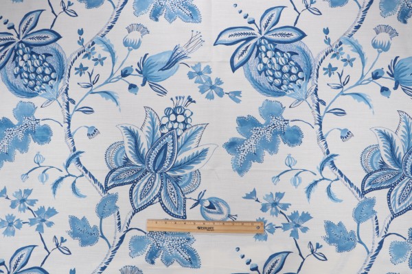 Thibaut Donegal F913004 Printed Linen Blend Drapery Fabric in Blue and White