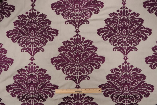Thibaut Arturo Damask W713016 Embroidered Drapery Fabric in Dark Purple on Flax