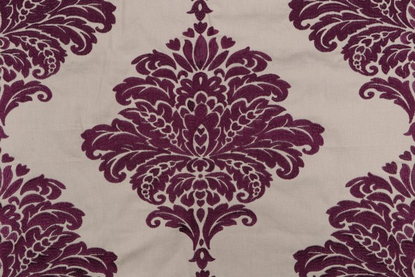Thibaut Arturo Damask W713016 Embroidered Drapery Fabric in Dark Purple on Flax