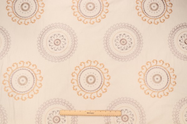 Waverly Ottoman Ornament Embroidered Cotton Drapery Fabric in Pumice