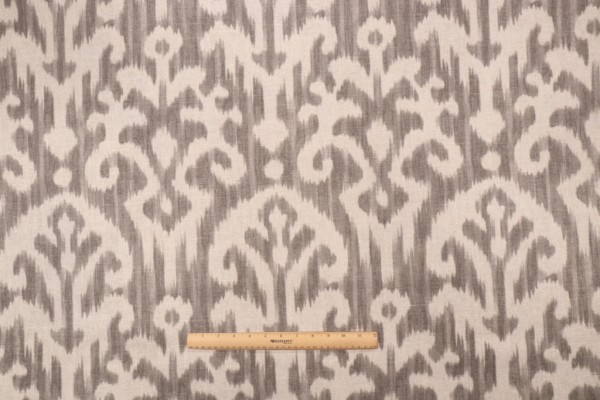 Kaufmann Tonal Ikat Printed Linen Blend Drapery Fabric in Smoke