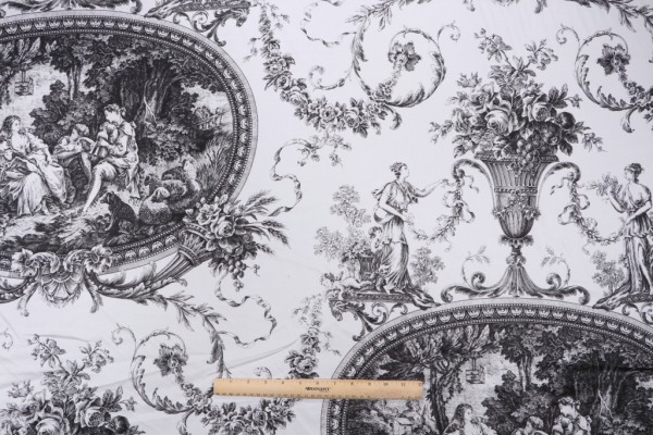 Thibaut Biltmore F97315 Printed Cotton Drapery Fabric in Black on White