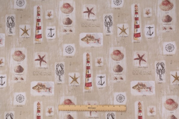 Waverly Beach Comber Printed Cotton Drapery Fabric in Sandcastle