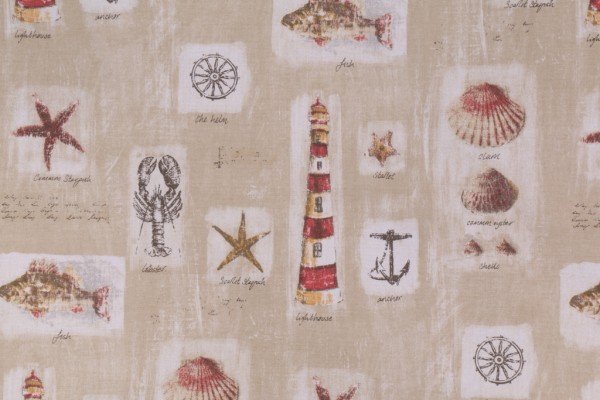 Waverly Beach Comber Printed Cotton Drapery Fabric in Sandcastle