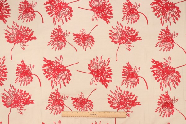 Onyx Age Poppy Embroidered Cotton Decorator Fabric in Apple