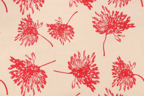 Onyx Age Poppy Embroidered Cotton Decorator Fabric in Apple