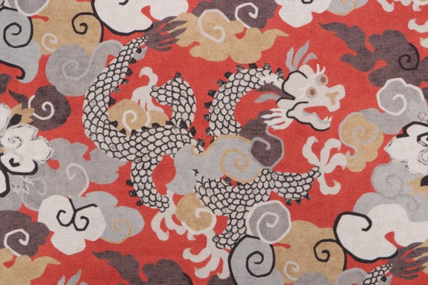 P Kaufmann Magic Dragon Printed Cotton Drapery Fabric in Lacquer Red