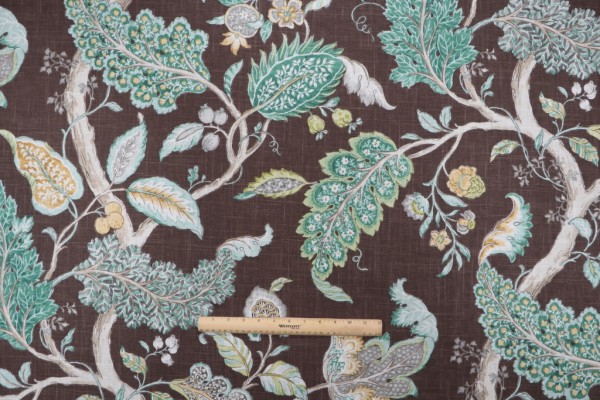 P Kaufmann Ravello Printed Linen Blend Drapery Fabric in Chestnut