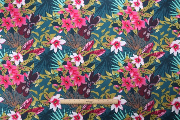 Stof France Ahuna Printed Cotton Twill Drapery Fabric in Petrole