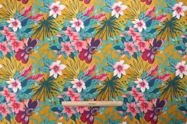 Stof France Ahuna Printed Cotton Twill Drapery Fabric in Moutarde