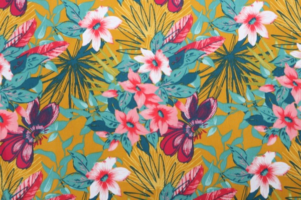 Stof France Ahuna Printed Cotton Twill Drapery Fabric in Moutarde