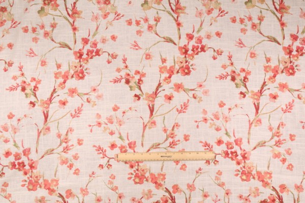 Richloom Posies Printed Linen Blend Drapery Fabric in Coral