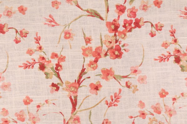 Richloom Posies Printed Linen Blend Drapery Fabric in Coral