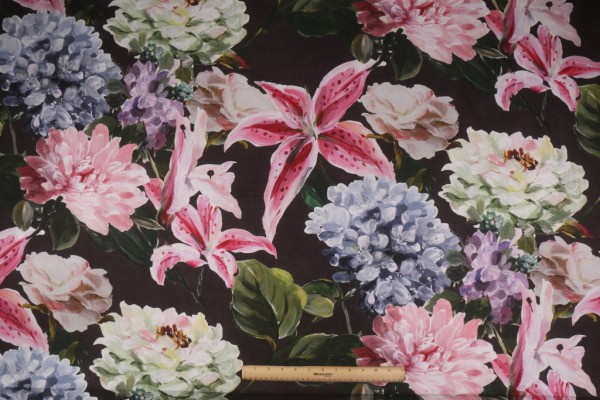 Hamilton Chelsea Printed Cotton Drapery Fabric in Noir