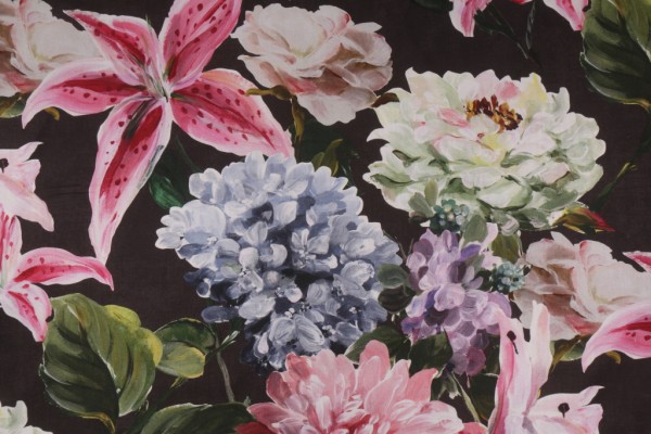 Hamilton Chelsea Printed Cotton Drapery Fabric in Noir