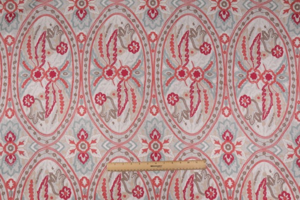 Hamilton Lealand Embroidered Linen Drapery Fabric in Berry