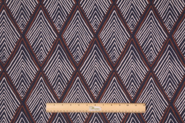 Robert Allen Rhombi Forms Printed Cotton Drapery Fabric in Indigo