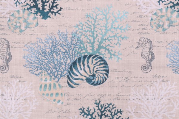 Stof France Neptune Printed Cotton Drapery Fabric in Bleu