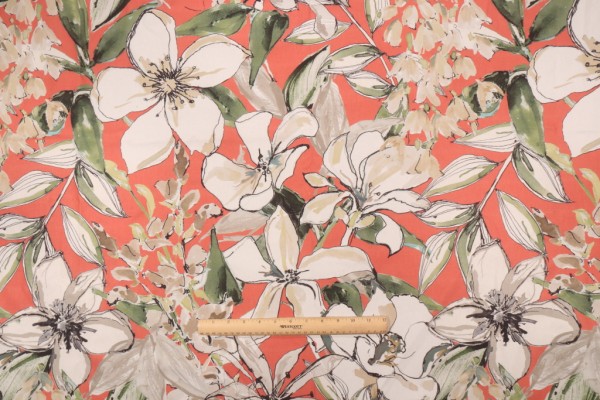 Covington Kew Gardens Printed Cotton Drapery Fabric in 74-Coral