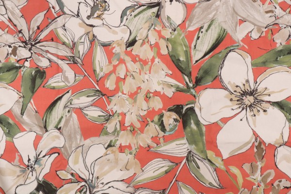 Covington Kew Gardens Printed Cotton Drapery Fabric in 74-Coral