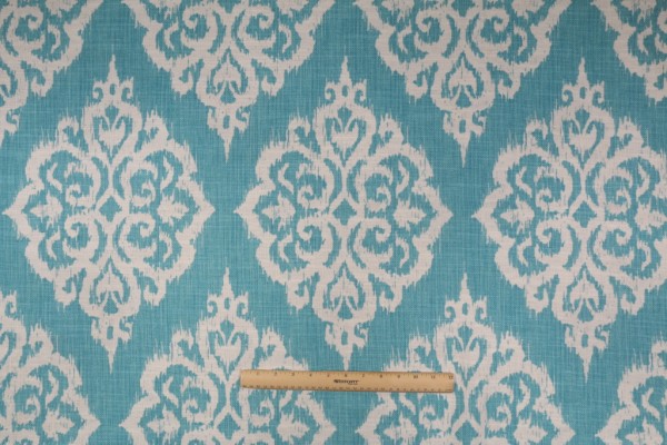 Covington Tangier Printed Cotton Linen Drapery Fabric in 523 Caribbean