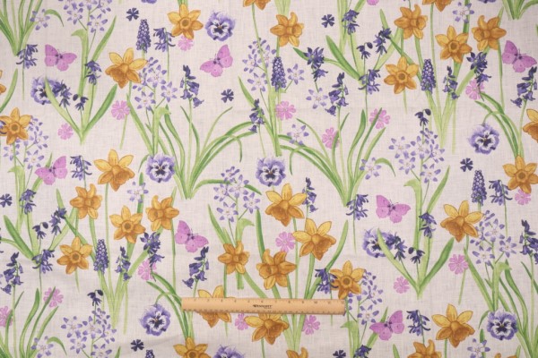 Stof Fabrics Narcisse Printed Linen Drapery Fabric in Blanc