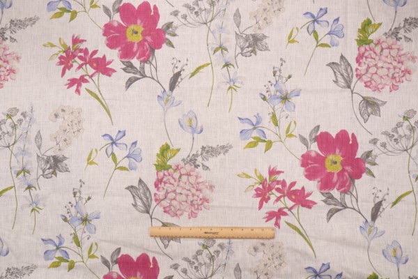 Stof France Crocus Printed Linen Drapery Fabric in Bleu