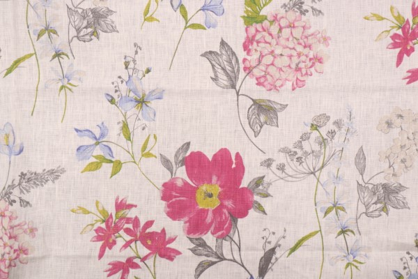 Stof France Crocus Printed Linen Drapery Fabric in Bleu