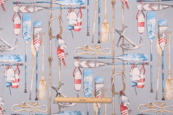 Stof France Tribord Printed Drapery Fabric in Azur