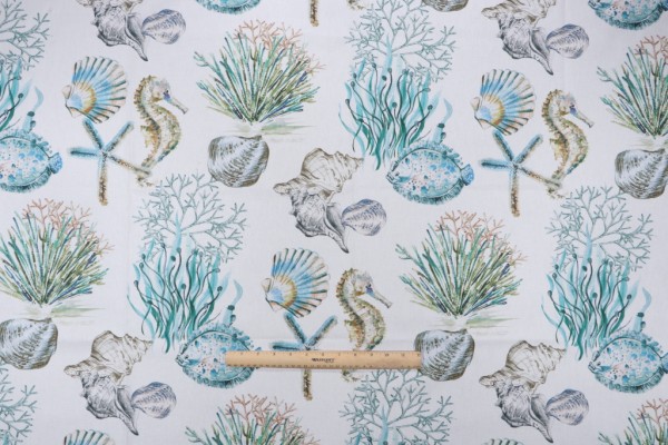 Hamilton Aquatic Life Printed Cotton Drapery Fabric in Jade
