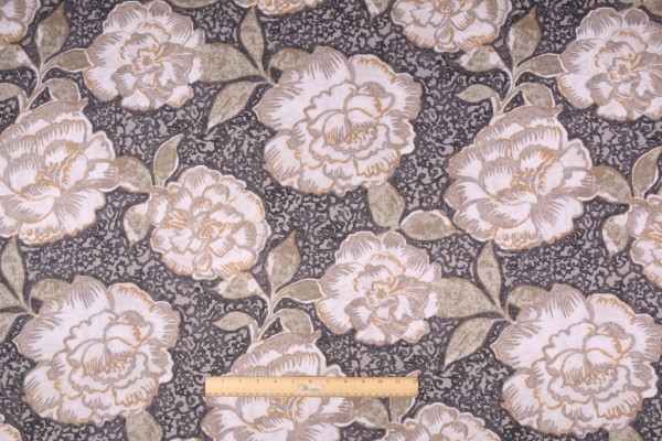 Robert Allen Peony Bowl Printed Cotton Drapery Fabric in Birch