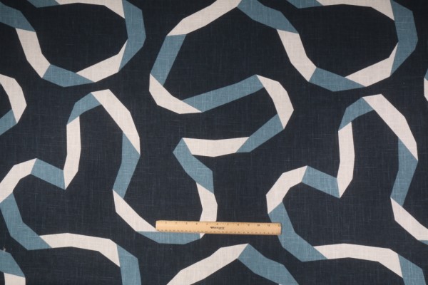 Robert Allen Dwell Studios Vento Ribbon Printed Linen Blend Drapery Fabric in Admiral