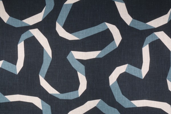 Robert Allen Dwell Studios Vento Ribbon Printed Linen Blend Drapery Fabric in Admiral