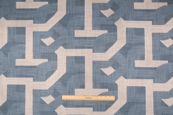 Robert Allen Contour Lines Printed Cotton Drapery Fabric in Slate