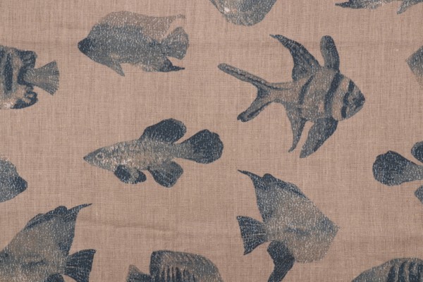 Stof Fabrics Guppy Printed Linen Drapery Fabric in Bleu/Lin