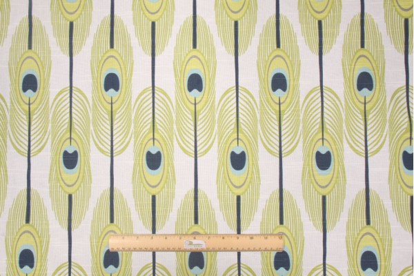 Premier Prints Feathers Slub Printed Cotton Drapery Fabric in Canal