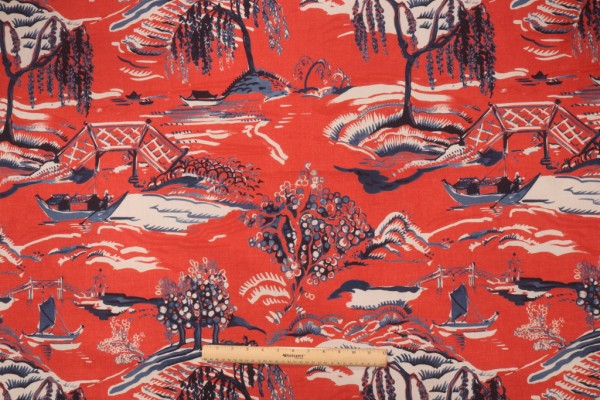 Hamilton Yama Printed Cotton Drapery Fabric in Pomegranate