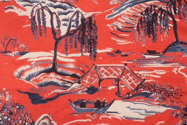 Hamilton Yama Printed Cotton Drapery Fabric in Pomegranate