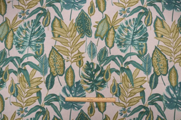 Stof France Polynesie Toile Savoie Printed Drapery Fabric in Vert