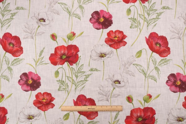 Stof France Papavero Toile Ramie Printed Drapery Fabric in Rouge